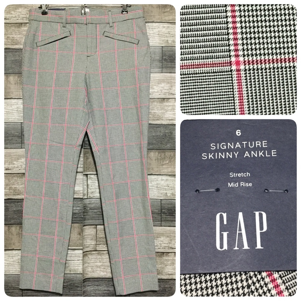 Gap Signature Skinny Ankle Plaid Pants Women’s 6 (Inseam 27) Stretch Mid Rise